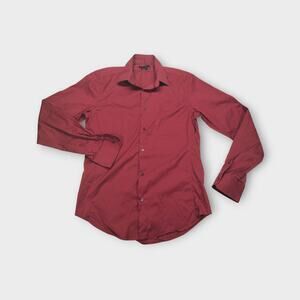Men's Zara SuperSlim Fit Maroon Long Sleeve Button Down Shirt Size L
